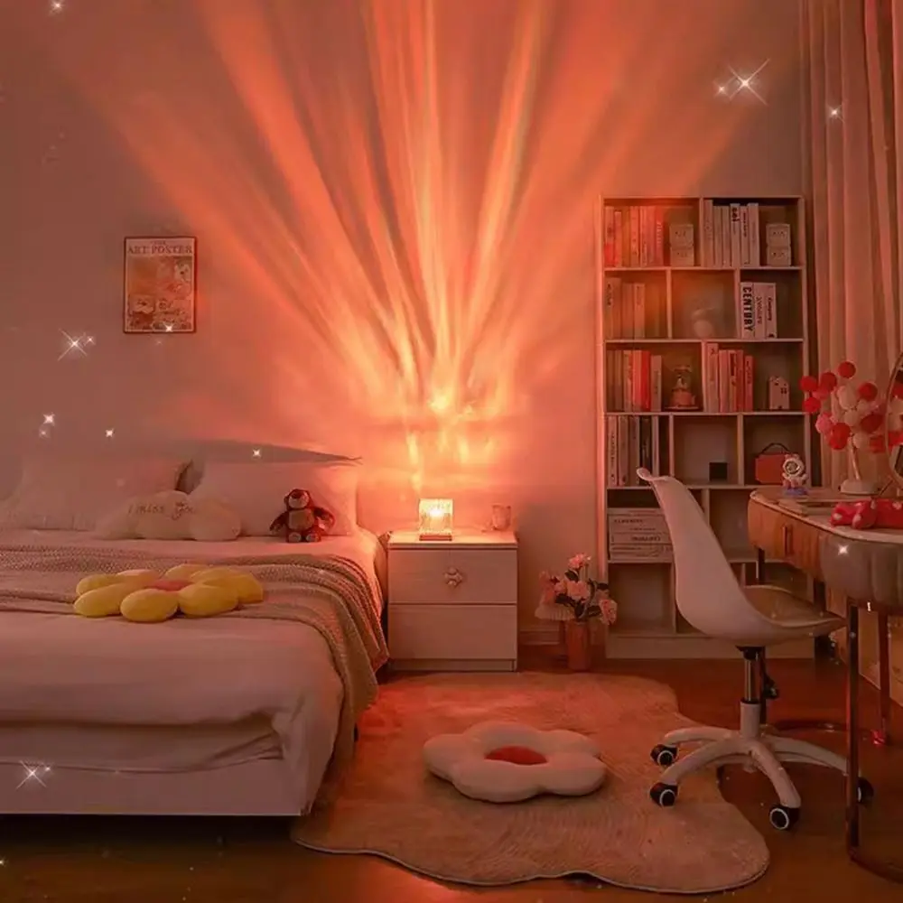 16 Colors Light Ocean Waves Projector Light USB Cube Water Ripple Crystal Lamp Auto Rotate Dynamic Wave Effect