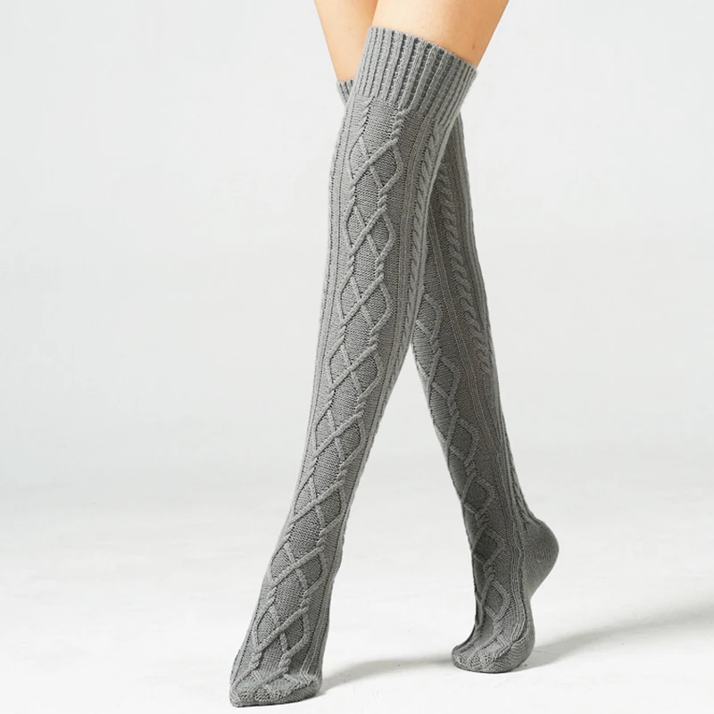 Lolita Warm Foot Socks Knitted Over The Knee Foot Warmers Knitted Warm Knee Pads Double Diamond Shaped Floor Socks