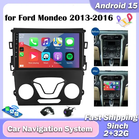 Android 15 Car Stereo Multimedia Video Player GPS Navigation 2DIN 7in 2+32G for Ford Fusion 2013‑2016 Car Intelligent System with Carplay Android Auto Split Screen Bluetooth AHD Camera and Microphone