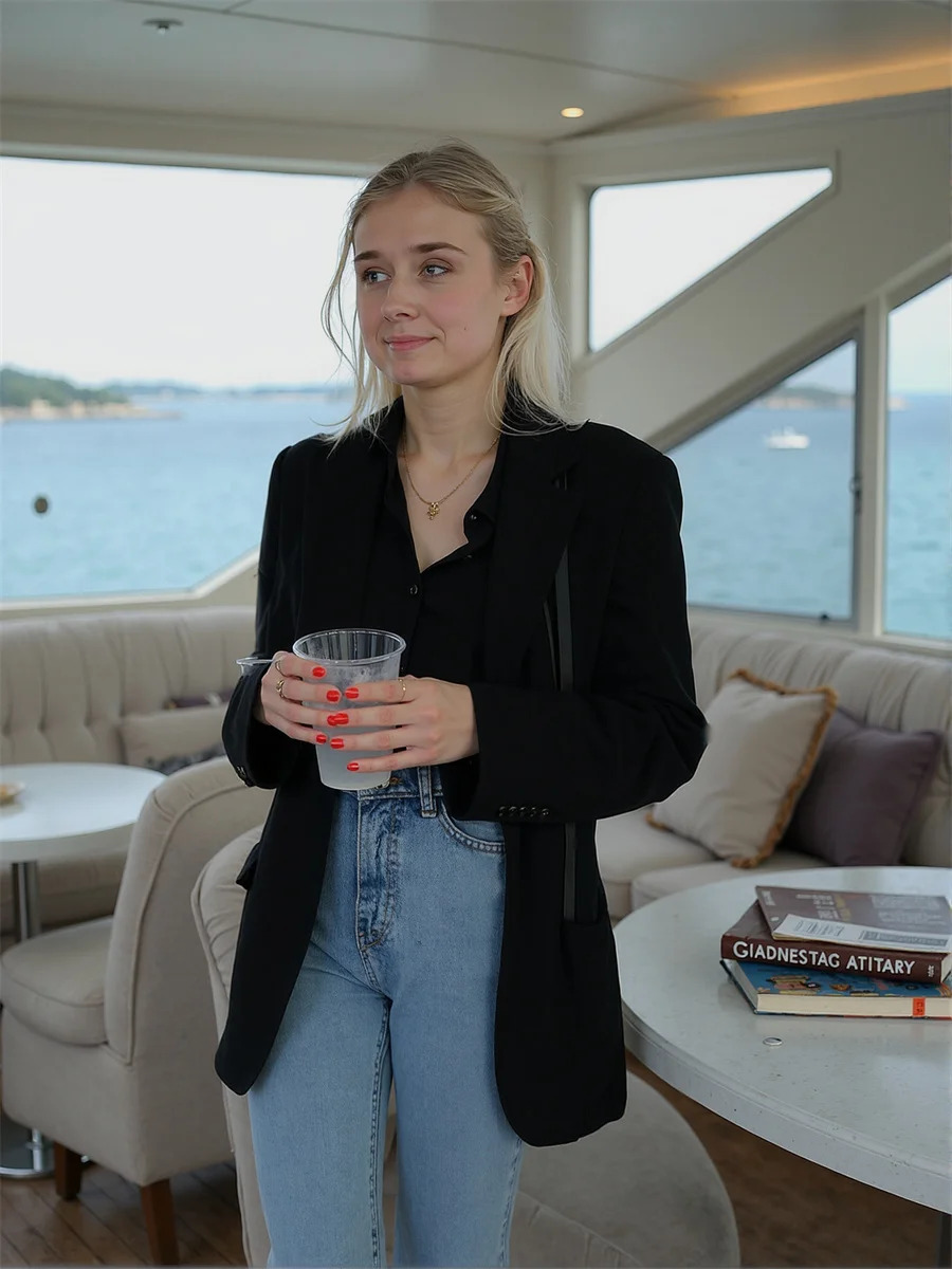 

Блейзер оверсайз, женский кардиган с v-образным вырезом и отложным воротником средней длины, коричневые манжеты с вышивкой, широкий саржевый рулон с открытой строчкой, официальный