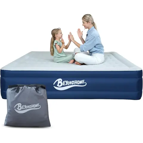 Dahili Pompalı Queen Boy Hava Yatağı, Tek Tuşla Şişirme Otomatik Kapanma, 720LB Destek Kapasitesi, Ofis ve Kamp İçin 15 İnç Kokusuz