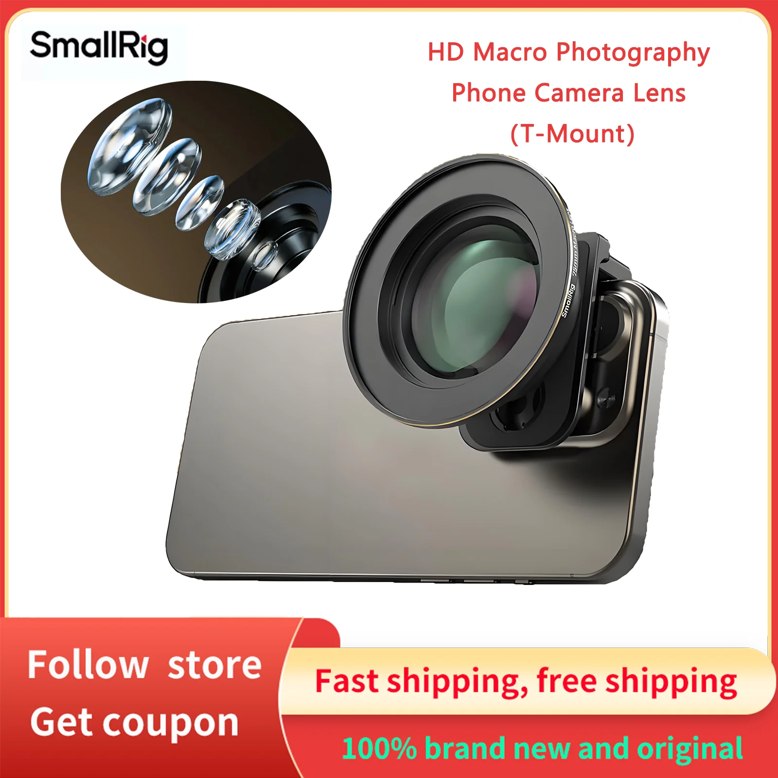 

Smallrig 75mm HD Mobile Phone Lens Macro Lens T-Mount With Clip Photography Phone Camera Lens Attachment for iPhone Android