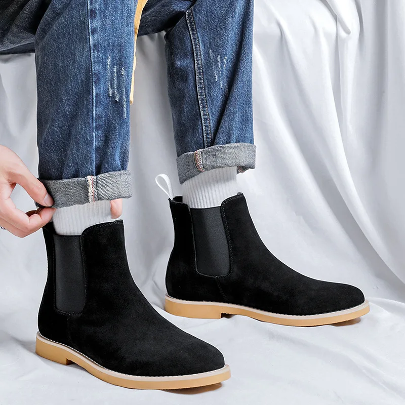 New Autumn Winter Cow Suede Men Ankle Boots Dress Leather Shoes Tooling Outdoor Work Boots Wedding Chelsea Boots