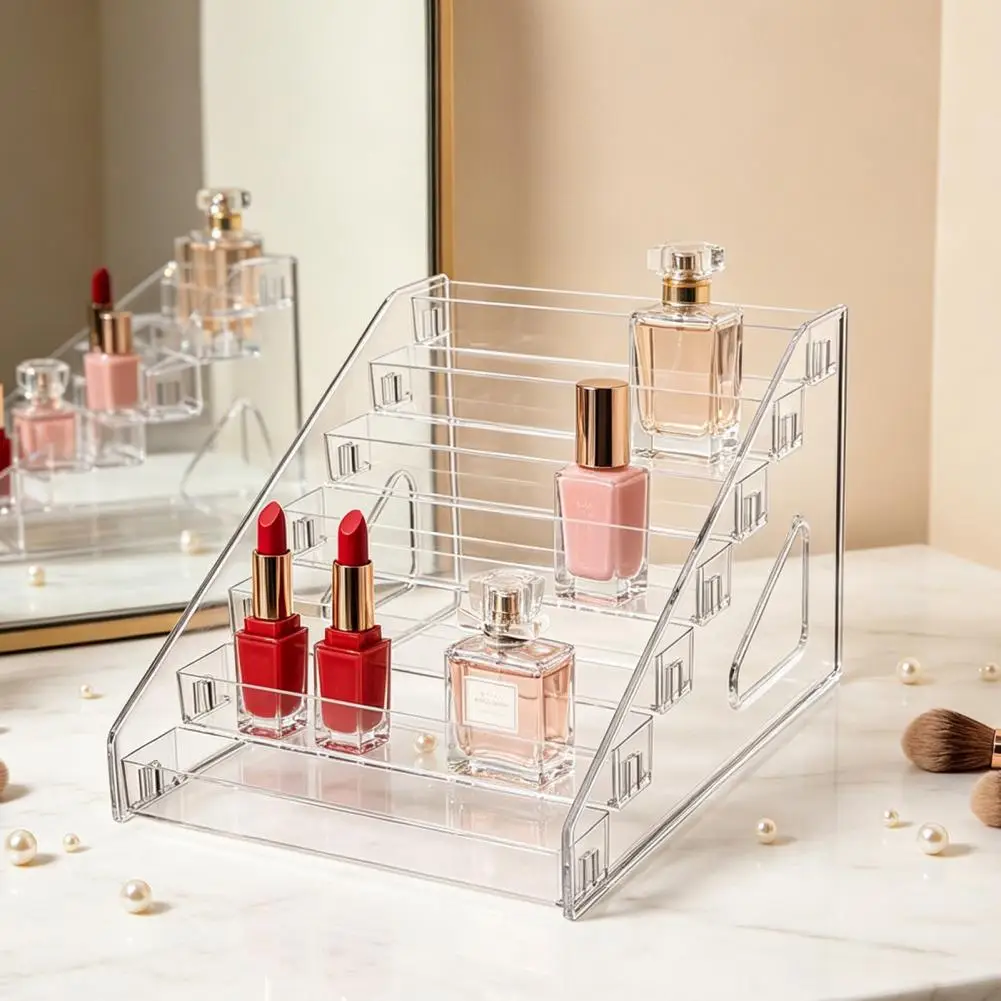 Makeup Cosmetic Holder Essential Oil Storage Rack 5-tier Acrylic Display Stand with Fences Perfume Organizer Shelf for Home