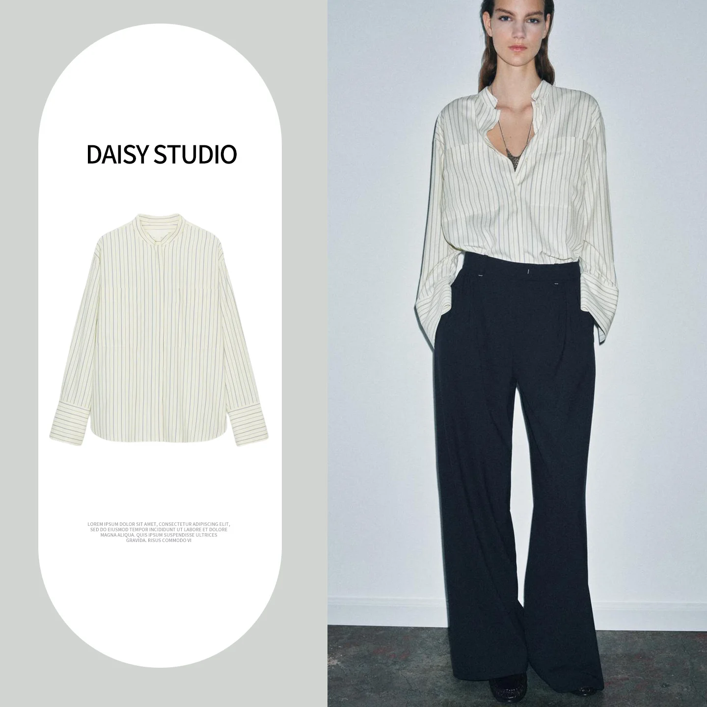 

Spring New Asymmetric round Hem Long Sleeve Striped Women's Shirt Casual Style Slim Fit Polyester Fiber Breathable Skin-Friendly