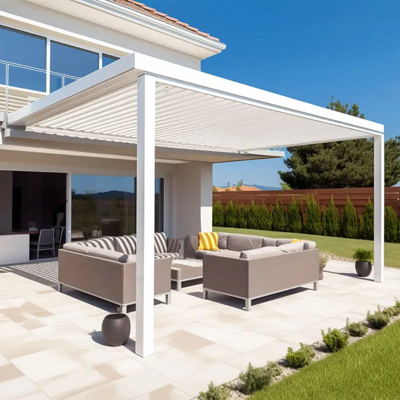 Backyard Leisure Shade Aluminum Alloy Pavilion with LED Lights Outdoor Party Pergola Rainproof Rustproof Rectangular Gazebo