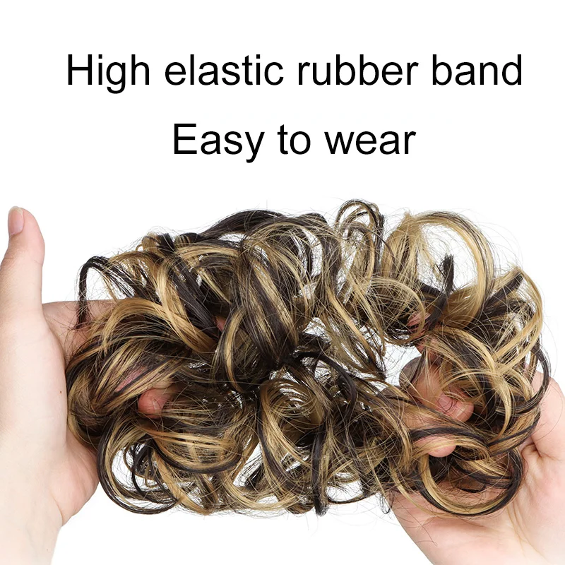 Moño Sintético Despeinado, Chignon, Donut, Rubio, Marrón, Almohadilla Elástica, Cuerda de Pelo, para Mujeres 4