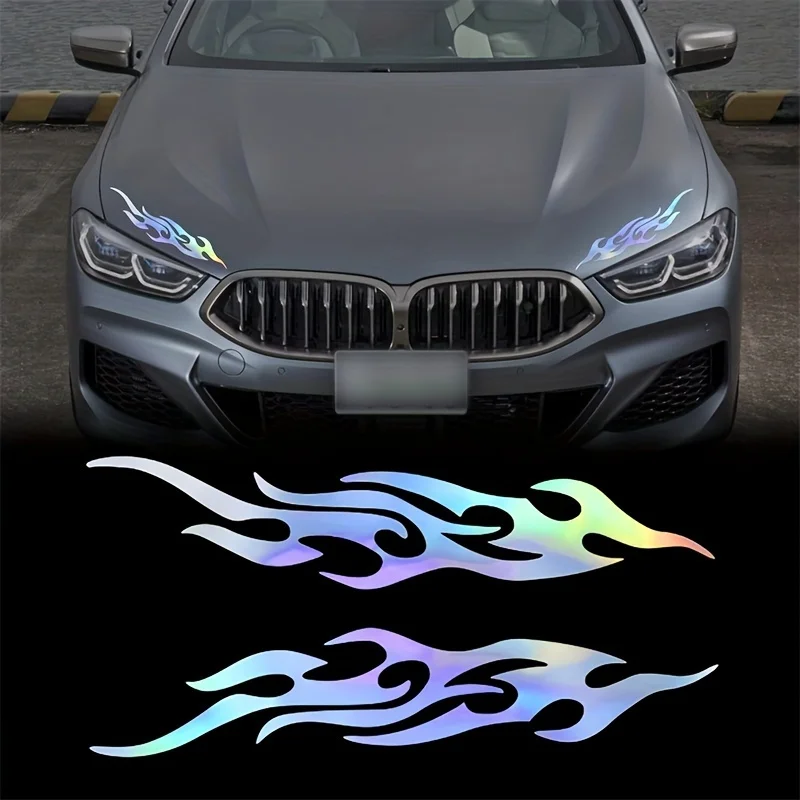 Two Pieces of Car Flame Reflective Stickers for Golf Cars, Sporty Stripe Decals Made of Vinyl, Waterproof for Vehicle Body Sides