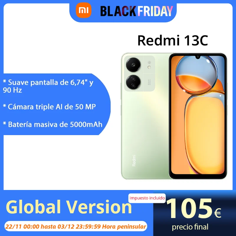 Version mondiale Xiaomi Redmi 13C MediaTek Helio G85 Octacore Appareil photo 50MP 90Hz Ecran 6.74\