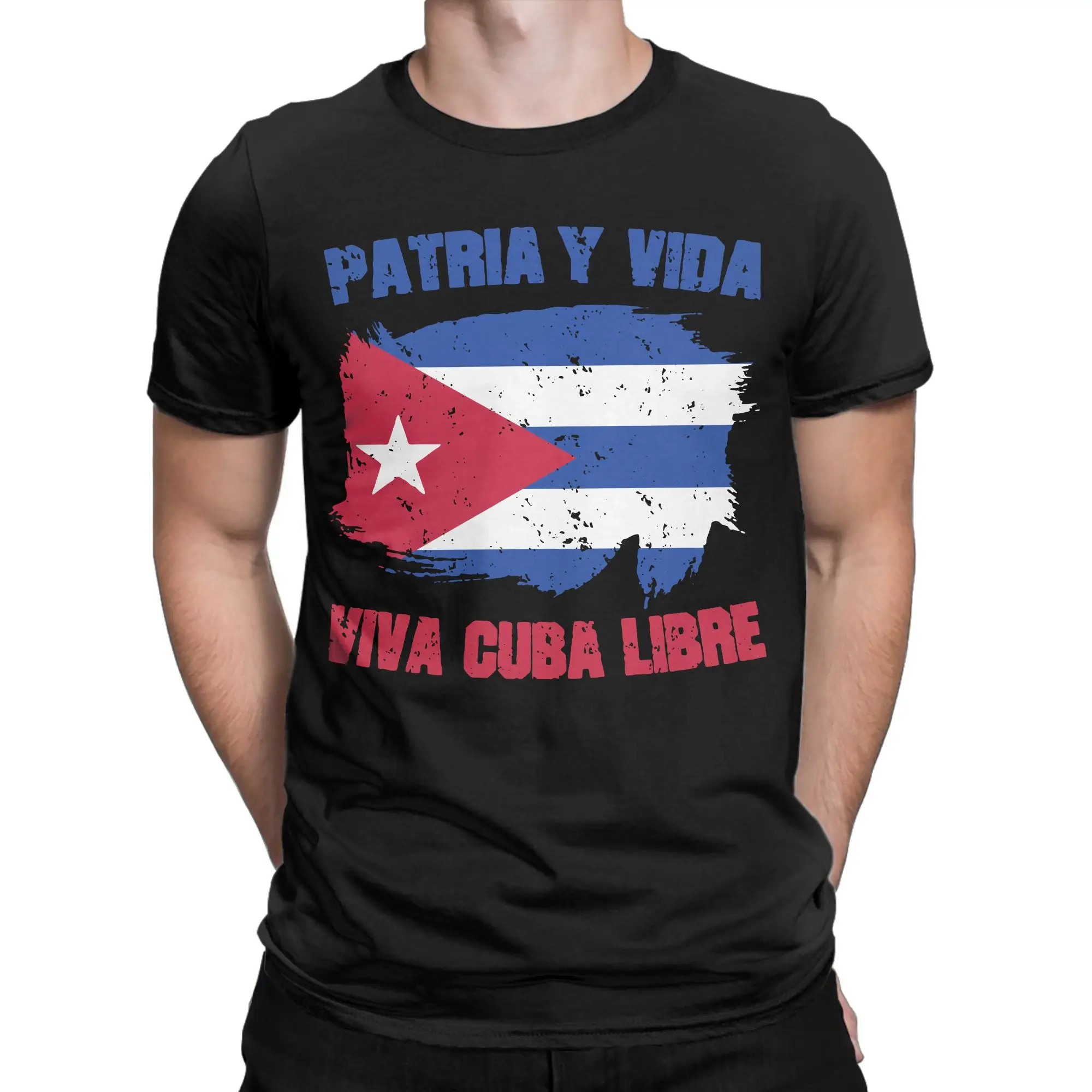 Printed Patria Y Vida Viva Cuba Libre Tshirt Men's Round Neck Short Sleeve Top Tee Bandera Cubana Cotton Summer Tops