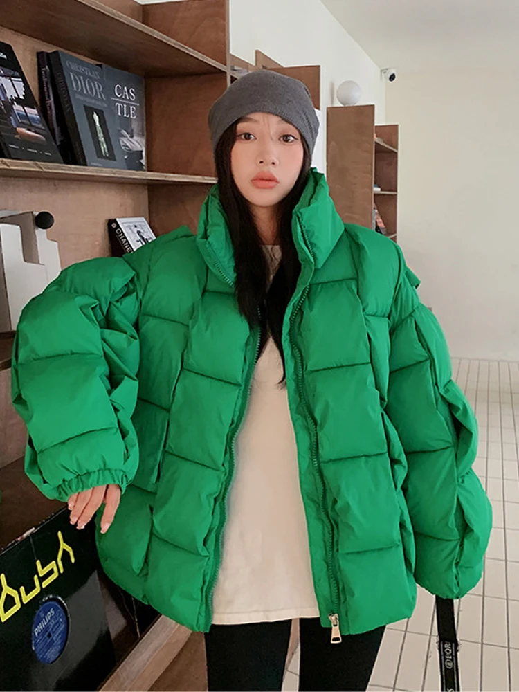 2024 Winter mode Frauen Parkas wärmen Baumwolle kurze Jacke dicke gestrickte lose Puffer Mantel Stehkragen weibliche Outwear Mäntel