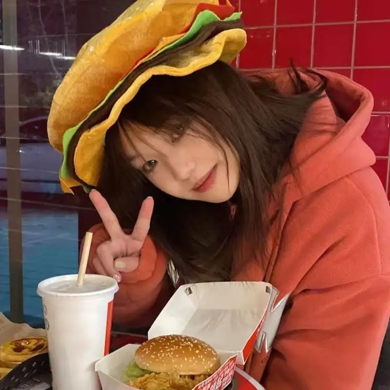​Hamburger Shaped Hat Funny Fast Headgear Party for Halloween Cosplay 6XDA