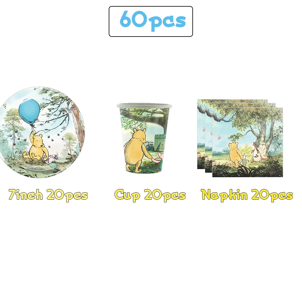 Winnie Puuh Geburtstagsdekoration Puuh-Bär Teller Tischdecken Servietten Banner Becher Kindergeburtstag Geschenke Babyparty – Detail 8