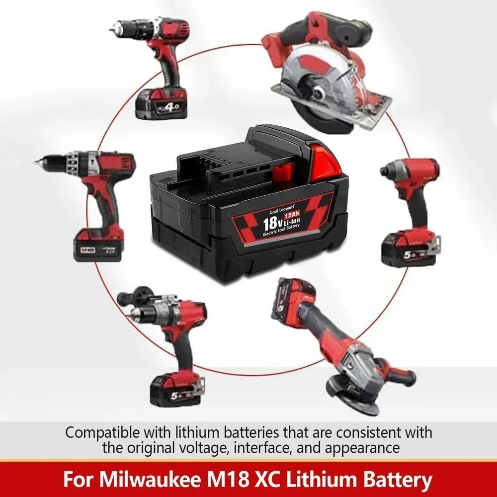 

18V for Milwaukee M18 XC Lithium Battery 48-11-1860 48-11-1850 48-11-1840 48-11-1820 12.0Ah Rechargeable Battery Power Tool