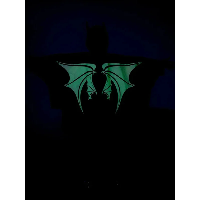 New Ghostly Bat Costume Cosplay Fluorescent Jumpsuit Cloak Halloween Costume for Kids#1#W.