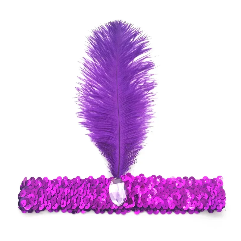 20pcs Elastic Ostrich Diamond Feather Hair Band Sequin Headband Cosplay Headwear Party Favors