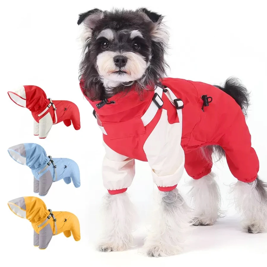 Pet Dog Waterproof Coat Puppy Hooded Jacket for Rainy Day Outdoor Dog Raincoat Reflective Clothes for Small Medium Large Dogs
