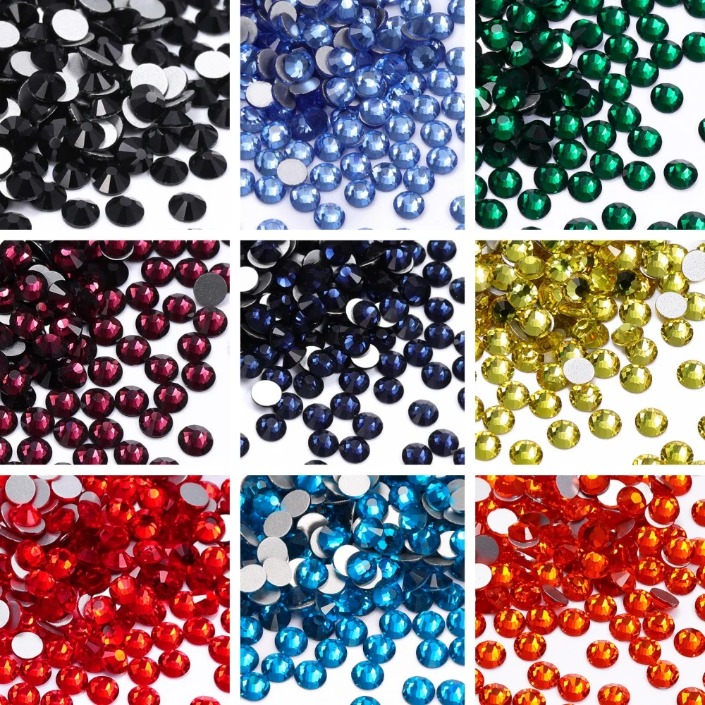 QIIY SS3-SS30 High Quality Round Glass Rhinestones Super Bright Crystal Non-hotfix Flatback Glue On 3D Stones For DIY Nail Art