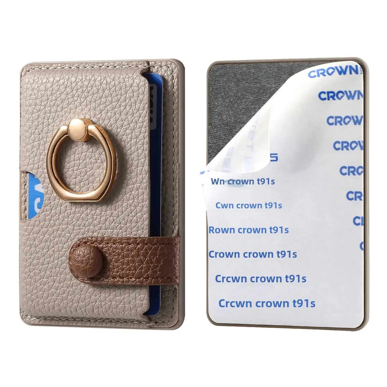 Lychee Pattern Oil Edge Mobile Phone Card Holder Solid Color Inserter Coin Clip Color Block Gift Back Adhesive Card Holder