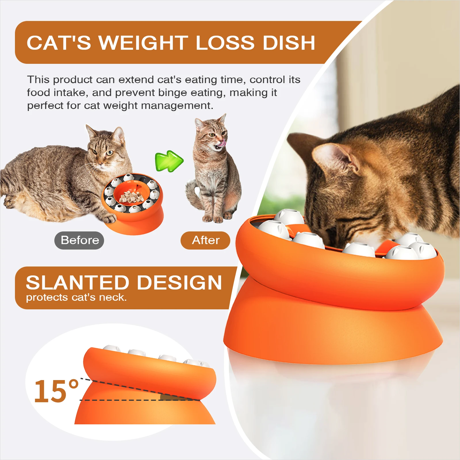 Cat Slow Feeder Raised Cat Dog Food Bowls with Stand Cat Puzzles Feeder Rotating Slow Feeder Food Bowls Slow Eating Cat Feeder