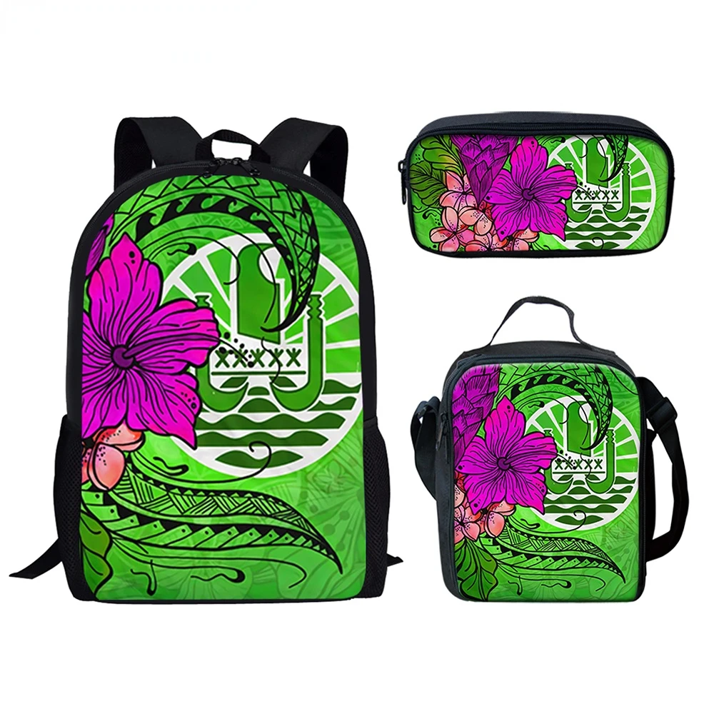 Hip Hop Funny Tahiti Polynesian Hibiscus 3pcs/Set Backpack 3D Print Student Bookbag Travel Laptop Daypack Lunch Bags Pencil Case