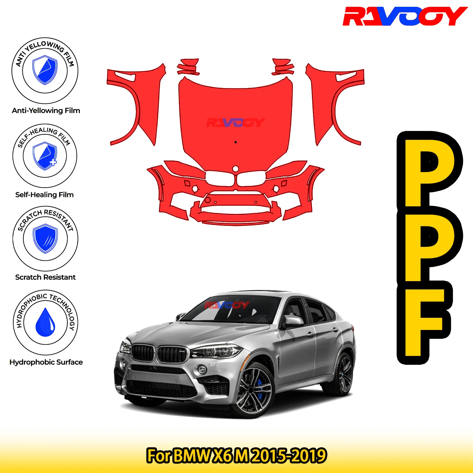 

For BMW X6 M 2015-2019 Glossy Matte Black Precut front PPF Kit Paint Protection Film