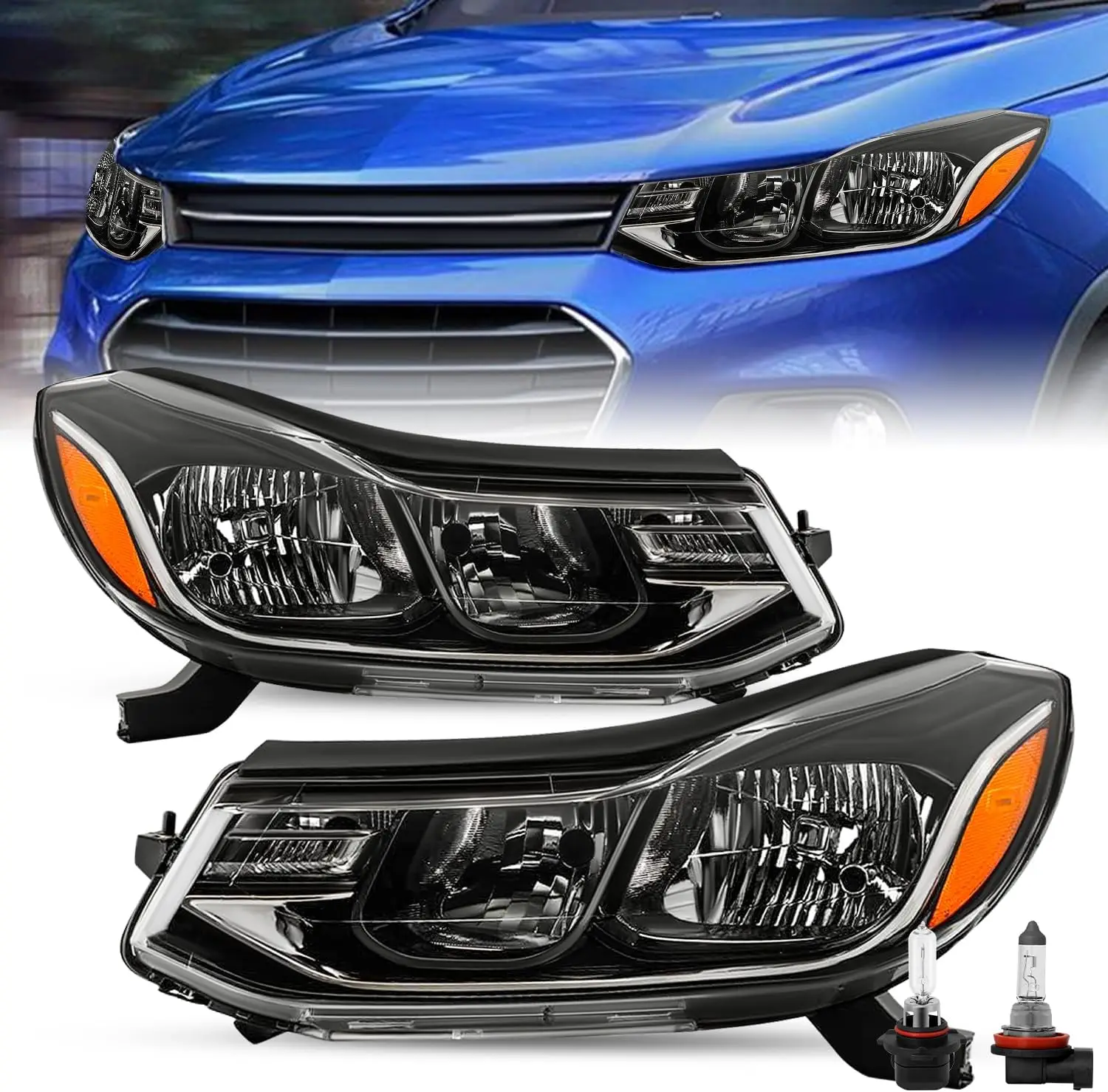 

Подходит для Chevy Trax 2017-2022, сменная фара в сборе, без проектора, черный корпус, OE-стиль, заводская галогенная передняя фара
