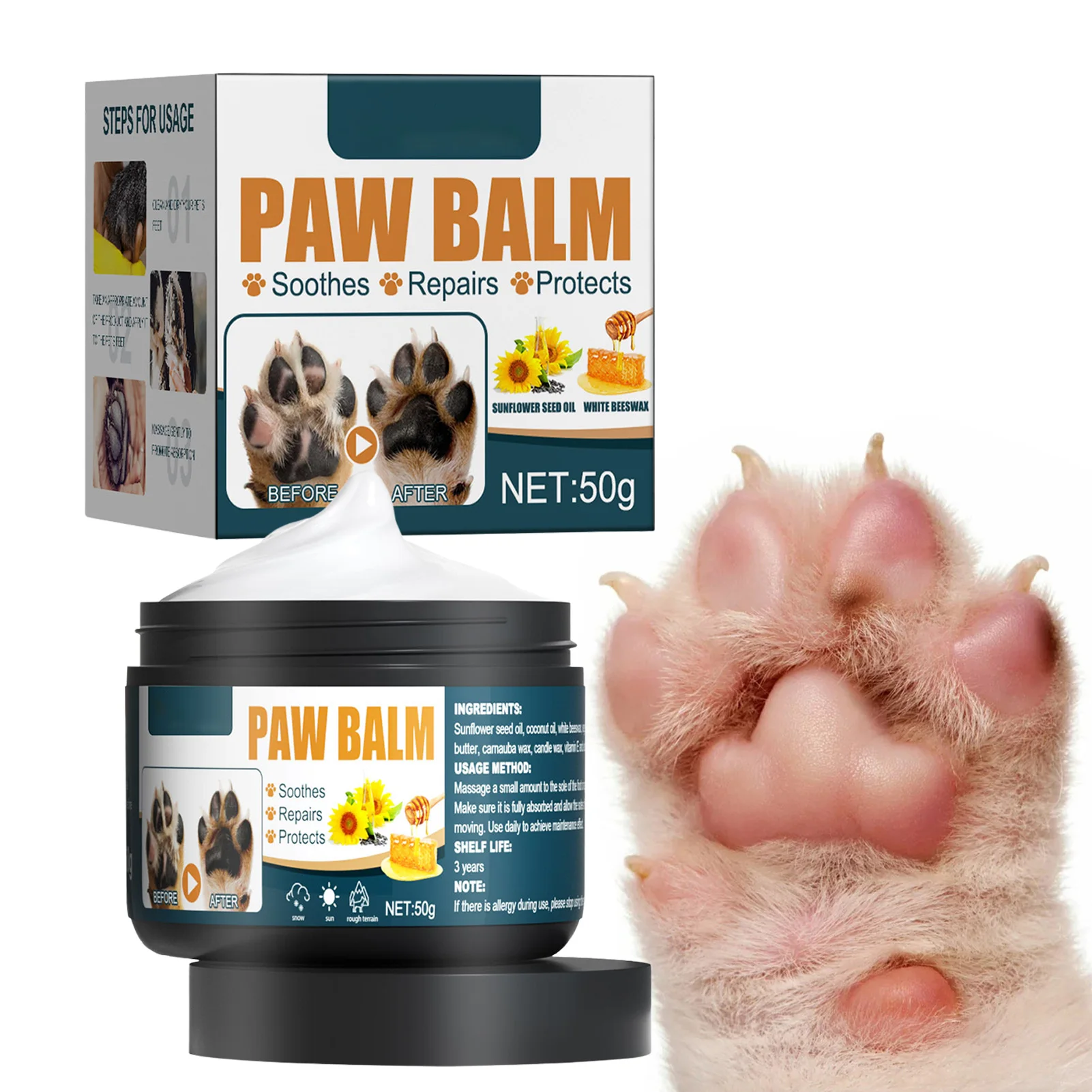 

Pet Paw Balm 50g Paw Soother Natural Ingredients Dog Feet Balm Paw Lotion Soothing Balm Safe Cream For Dog Cat Puppy Kitten