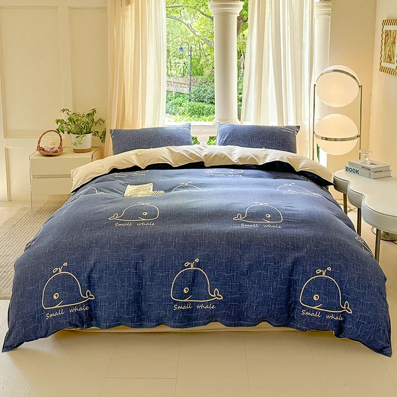 Small Whale Printed Bedding Set Kwaii Sheep Duvet Cover Pillowcase Comfortable Bed Sheet Gift For Child Bedroom 150x200cm 4pcs