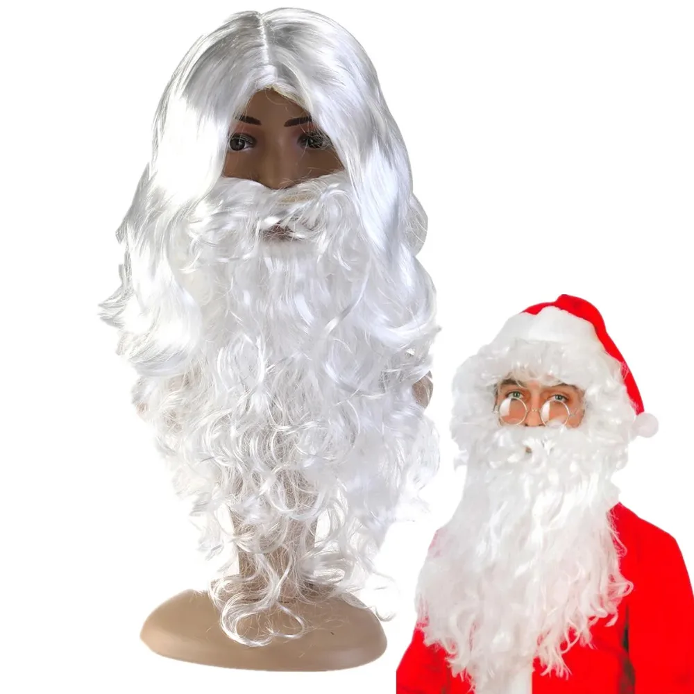 Silk White Santa Fancy Dress Costume Wizard Wig And Beard Set 40cm Christmas Halloween New Year Bachelorette Party Decoration