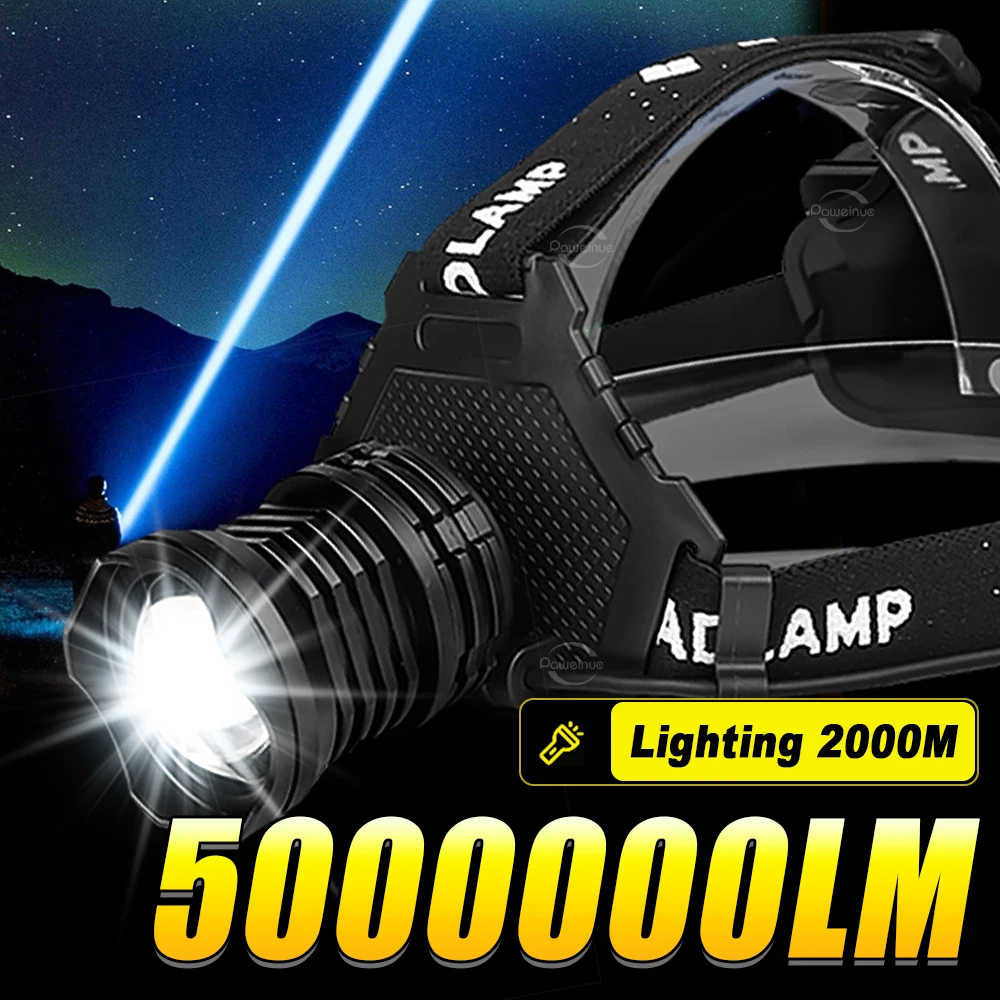 

5000000LM Мощная фара XHP360 Налобный фонарь Водонепроницаемые налобные фонари Светодиодный перезаряжаемый уличный налобный фонарик для рыбалки и кемпинга