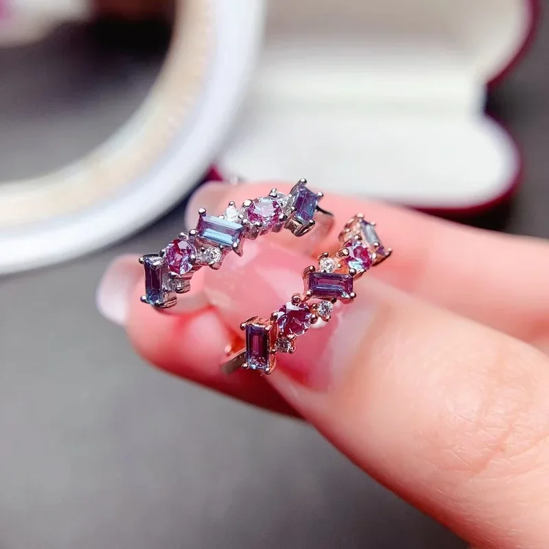 Change Color Alexandrite Ring 925 Sterling Silver Engagment Wedding Rings for Women Anniversary Gift  womens rings