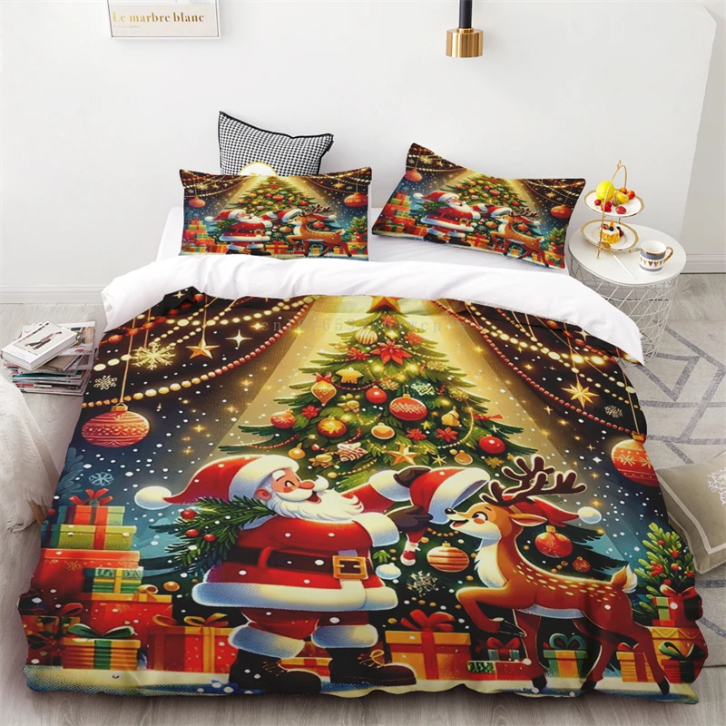 

Duvet Cover Christmas Snowman Pine Tree Elk 3d Printing One Quilt Cover Two Pillowcases Single Double Bed Queen King Room Decor