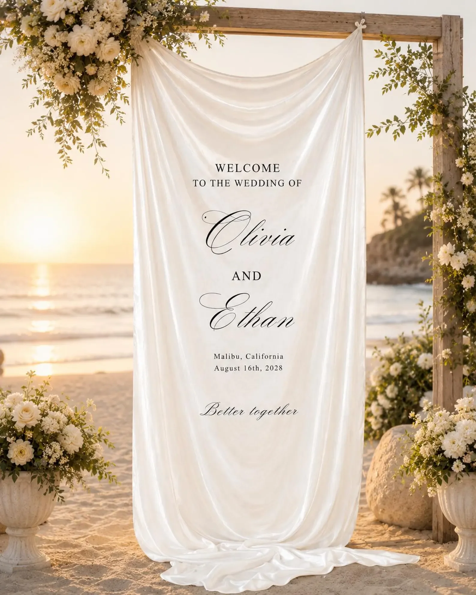 Personalized Wedding Welcome Banner Custom Names Date Fabric Sign for Ceremony Reception Entrance Backdrop Decor view 5