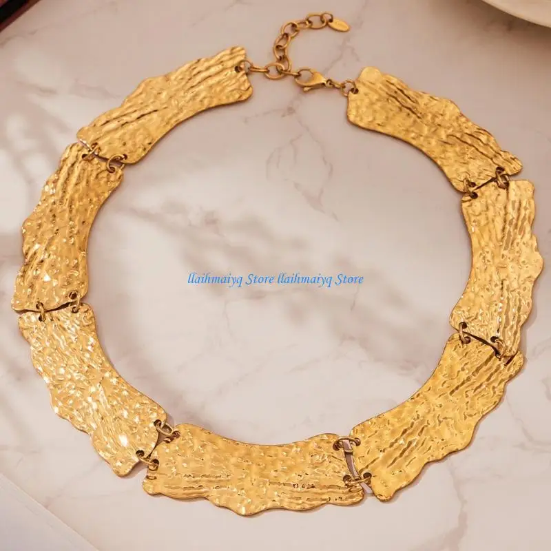 573B Contemporary Steel Necklace Featuring Irregular Shapes And Adjustable Length For Trendsetters
