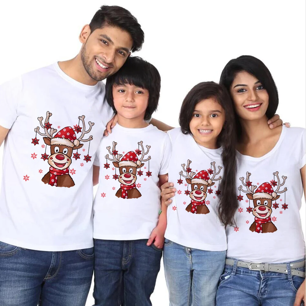 Christmas Family Matching Outfits Xmas Party Best Present Christmas Deer Print Daddy Mommy and Daughter Son T Shirt Family Look