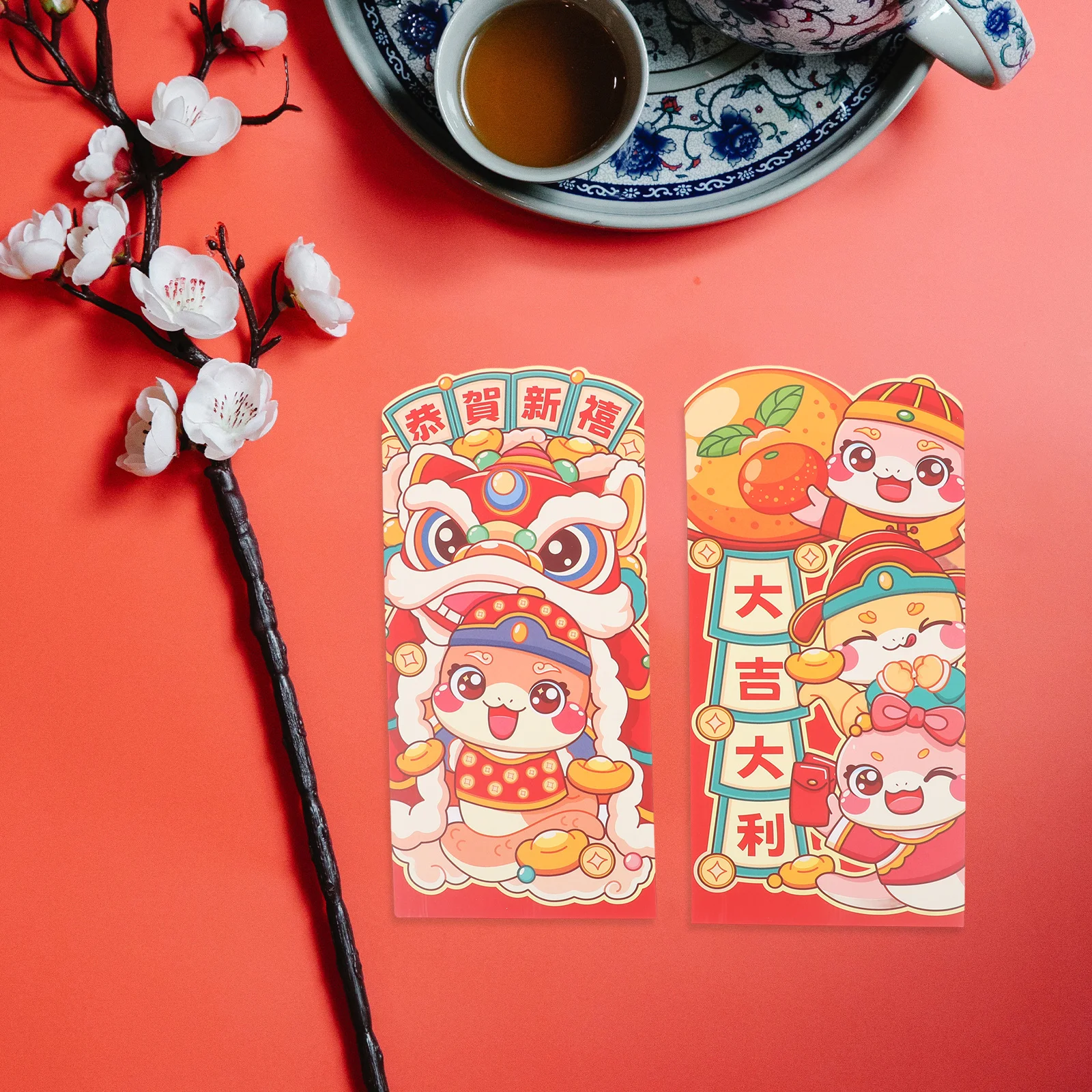 

Набор из 12 красных конвертов для денег с традиционными китайскими символами удачи на Китайский Новый год 2025 и Лунный Новый год (Фестиваль Весны)