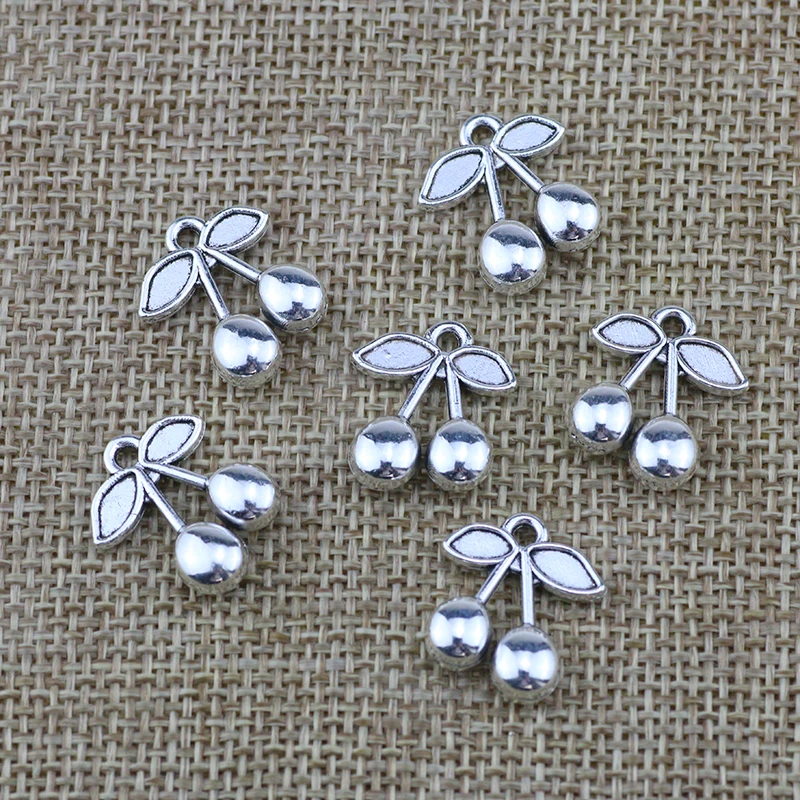 10pcs/Lot 17x15mm 3D Cherry Alloy Charms Antique Silver Color Pendants for DIY Jewelry Making Charm