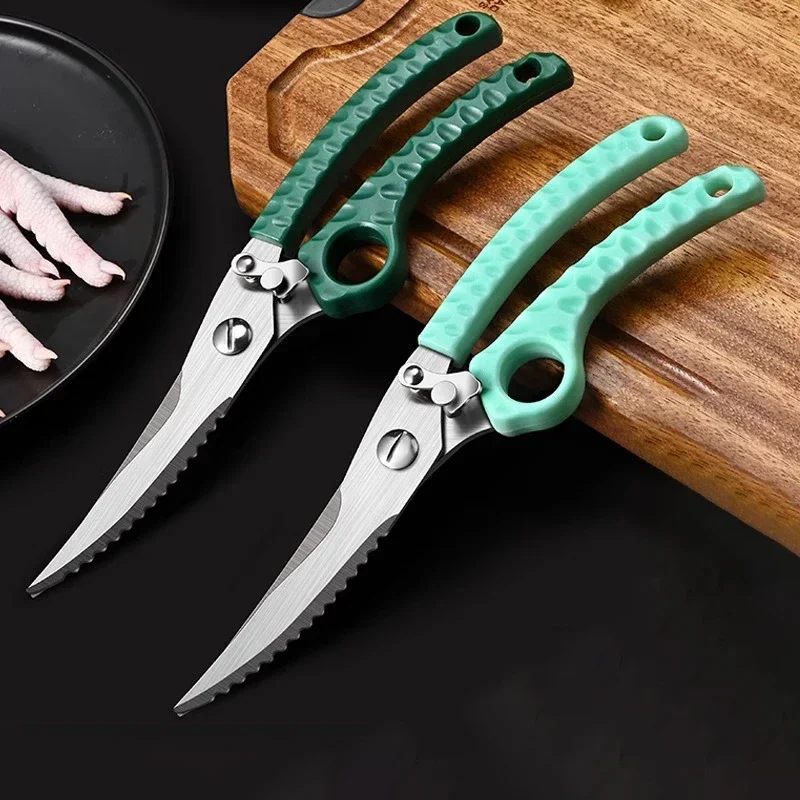 Professional kitchen household stainless steel sharp chicken duck goose bone multi-function scale-scraping barbecue scissors