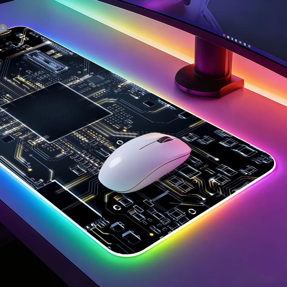 Mechanical Circuit Board Inside Motherboard  Mouse Pad Gaming LED Table Pads Micro USB Backlit Rubber RGB Desk Mats Desktop XXL