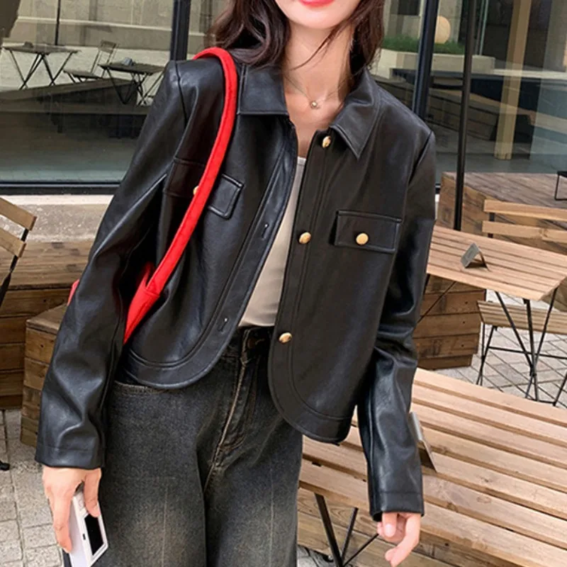 Bla Vita alta ort Pelle Jaet Capispalla da donna 2025 Nuovo Sle Retro Taglia Cappotto in pelle PU Ele Sensation