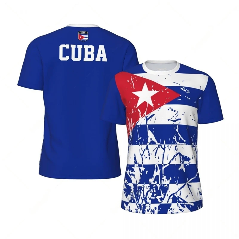 Camiseta deportiva con estampado 3D de la bandera de CUBA, camiseta transpirable de secado rápido para hombre, camiseta de fútbol para exteriores, camiseta de entrenamiento en equipo, ropa de verano de manga corta