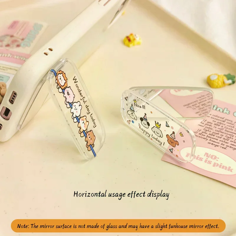 

Держатель для телефона с зеркалом для макияжа с милым мультяшным котом и собакой — складная подставка двойного положения, аксессуары для мобильных телефонов