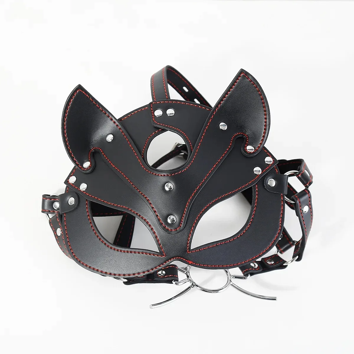 Black Leather Cat Mask BDSM Bondage Kit with Open Ring Mouth Gag Harness Couple Oral Foreplay Adult Toy for Erotic Play