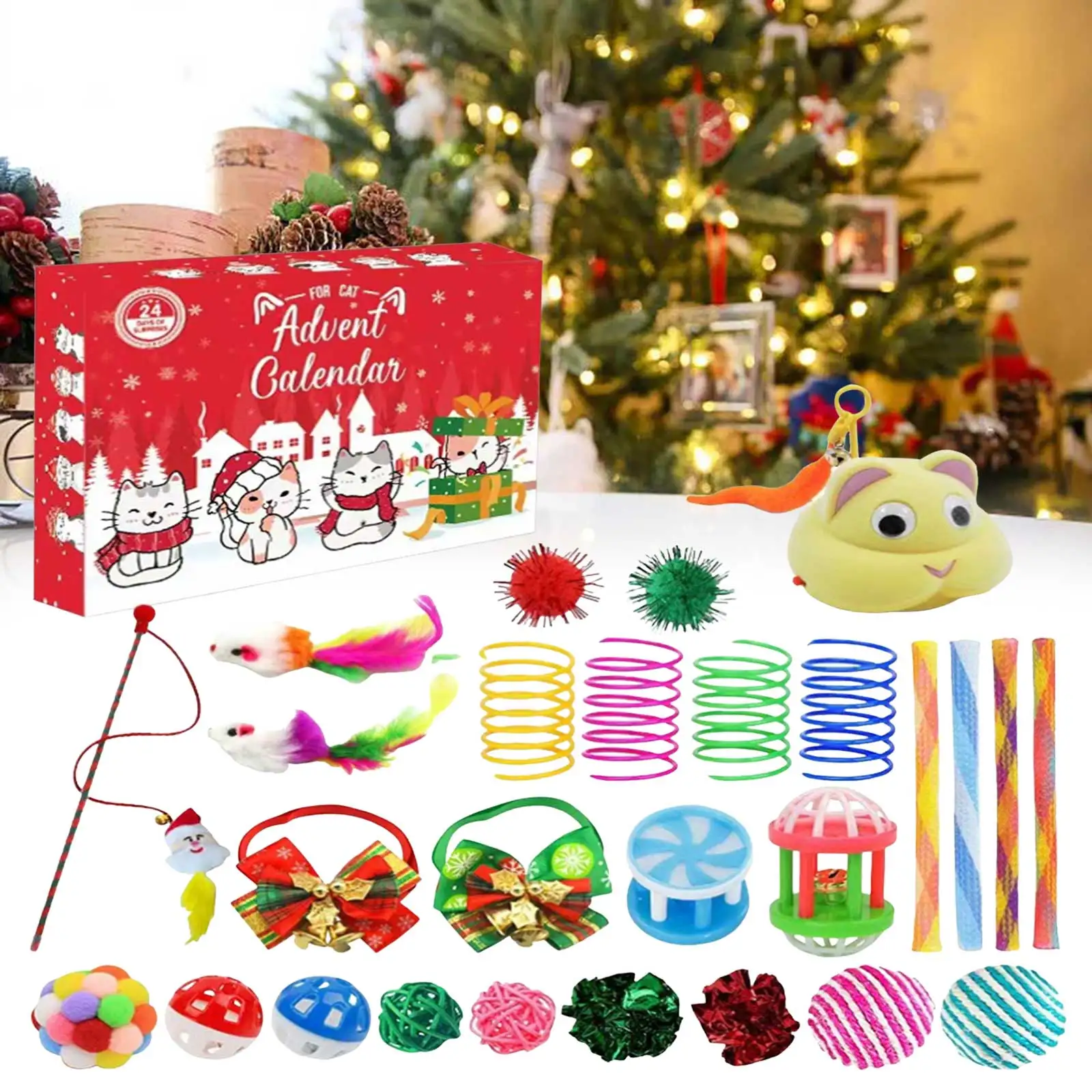 Kids 2025 Christmas Countdown Calendar Toys For Fashion 24 Pcs Cat Feather Teaser And Bells Interesting Playthings For Children