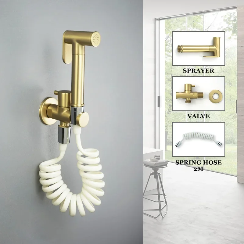 Glossy Rose Gold Bathroom Balcony Handheld Sprayer Shower Nozzle Brass Toilet Handheld Sprayer Kit Automatic Cleaning