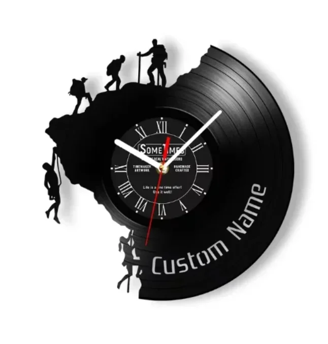 Custom Climbing Vinyl Record Wall Clock for Man Cave Mountain Hiking Rock Climb Artwork Vintage Music Album Clock Climbers Gift