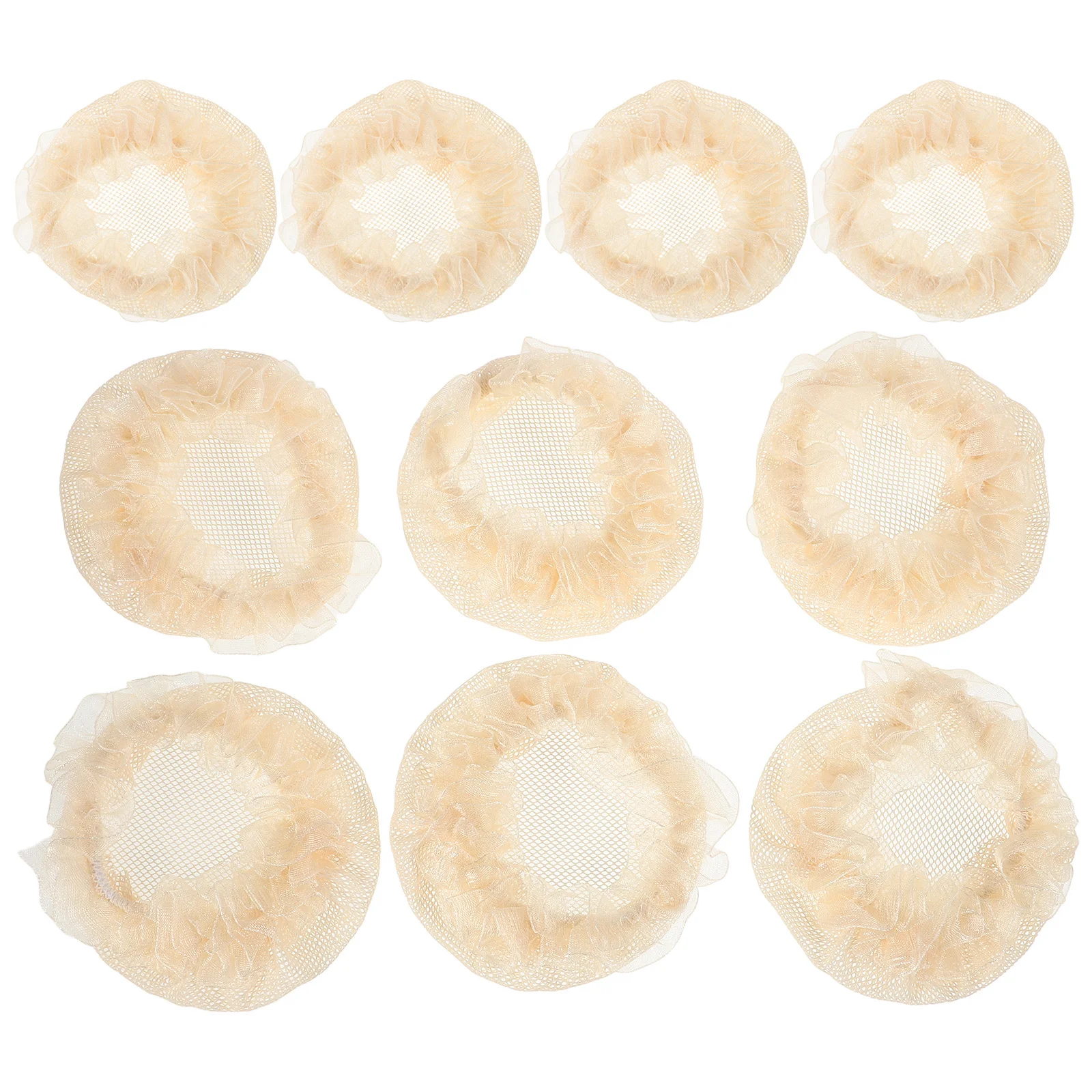 

10Pcs Elastic Hair Bun Nets Ballet Hair Covers Beige Lace Trim Dance Accessories for Elastic Hairnet Mesh Hairnet