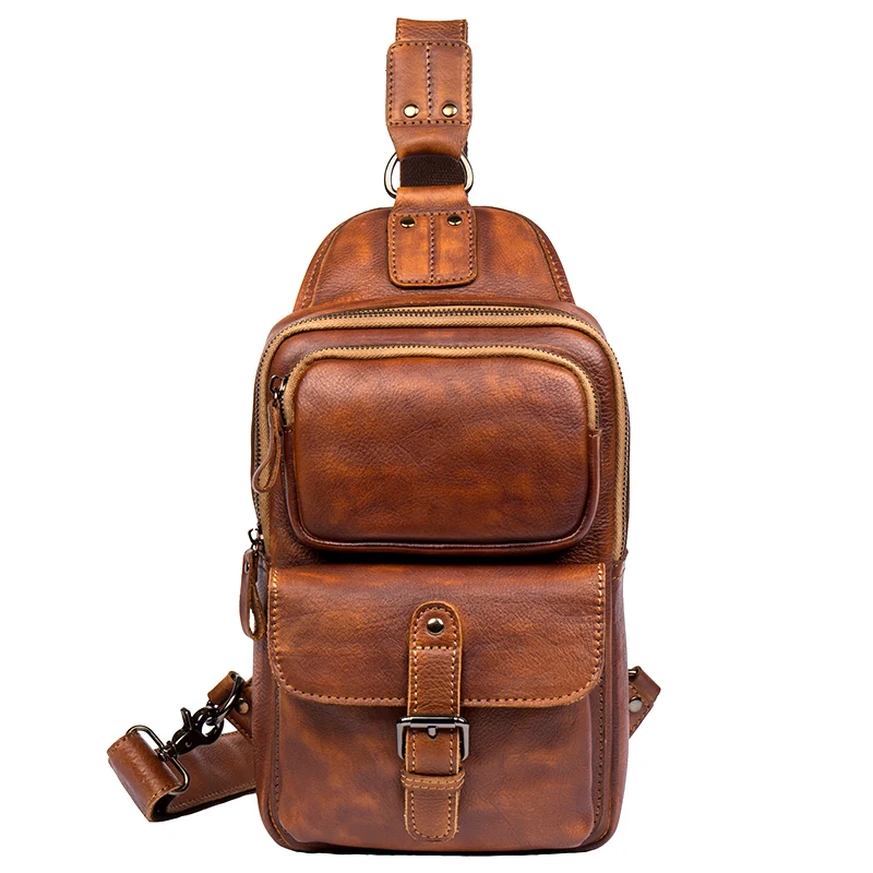 

Pure Hand-painted Genuine Leather Men's Chest Bag First Layer Leather Shoulder Bag Casual Crossbody Bag Sports Vintage