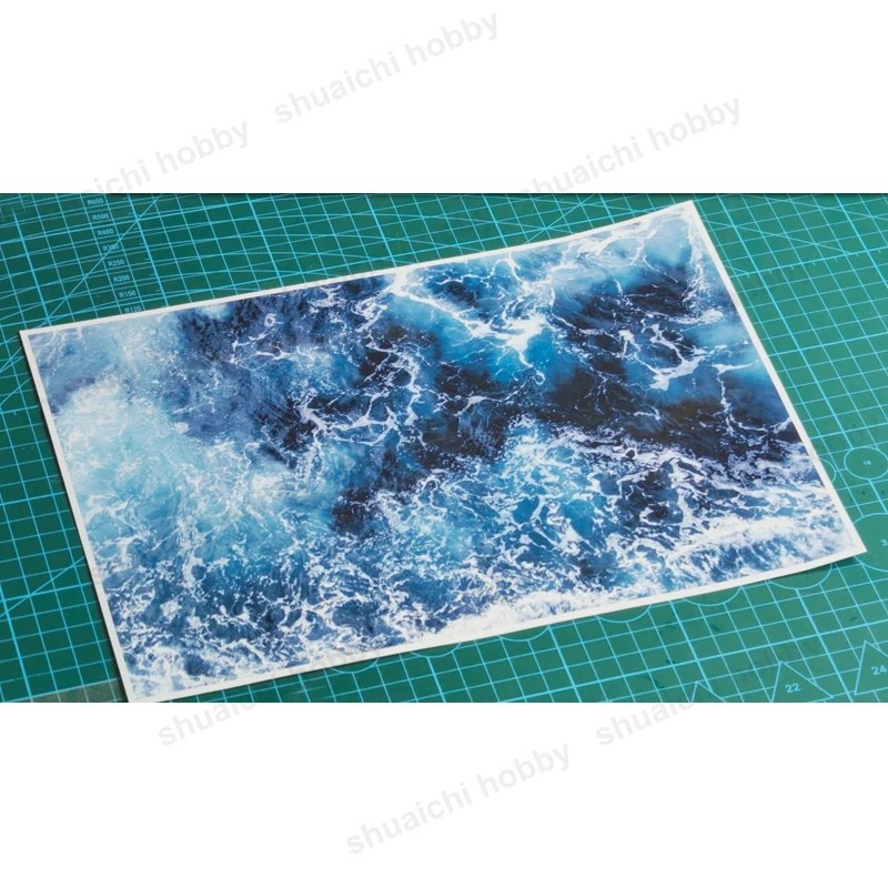 A4-formaat Oceaanpatroon Achtergrond Papier Gecoat Papier Materiaal Wave Display Achtergrond voor 1/2000 Oorlogsschip Model Diorama Accessoires